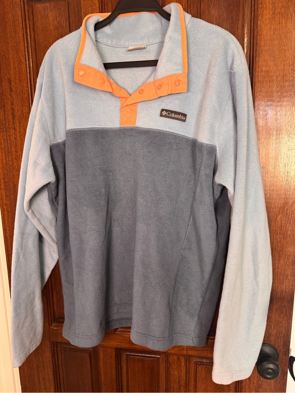 Columbia Two-Tone Fleece Pullover - Light Blue, Slate & Orange Trim
